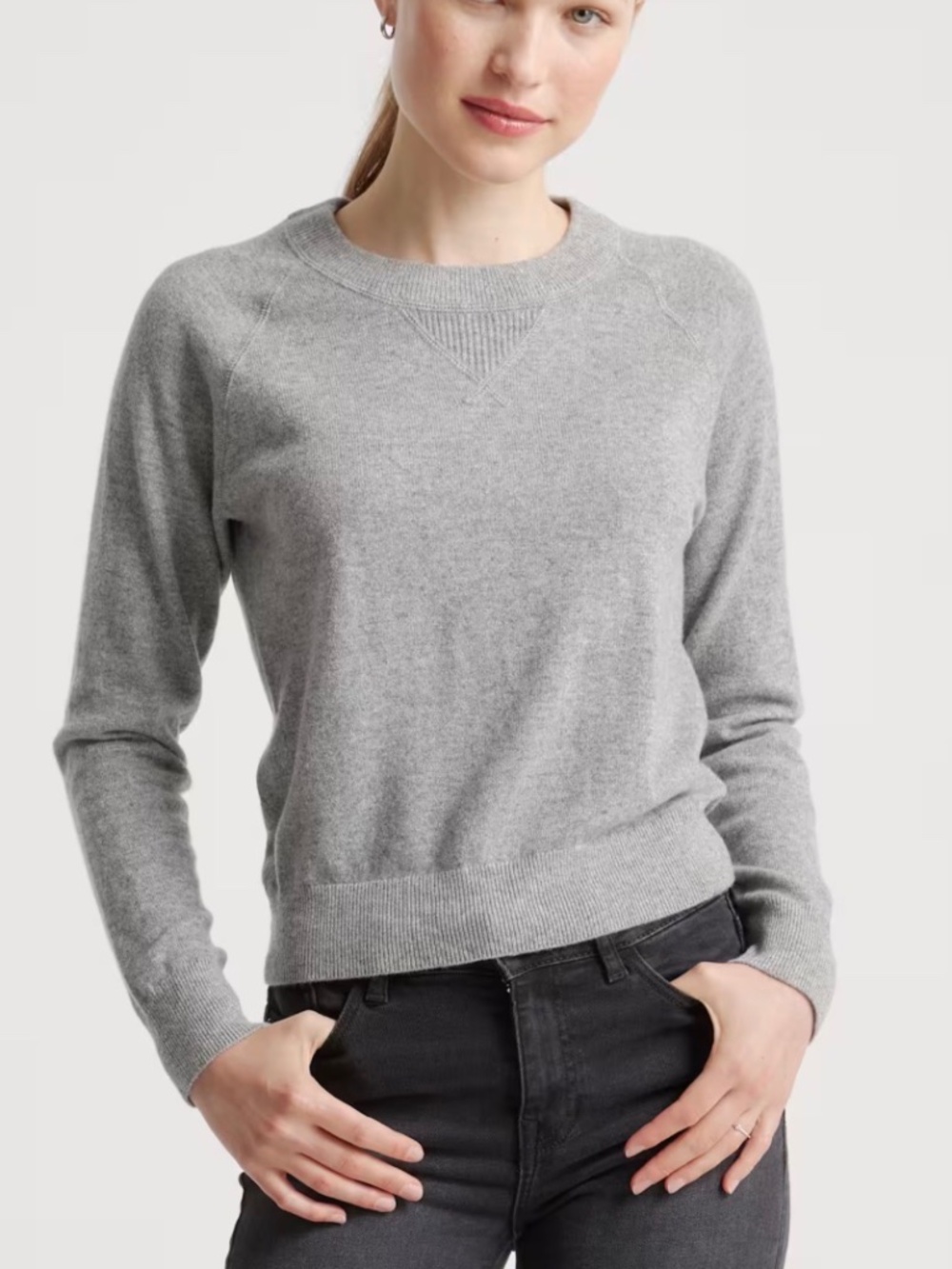 Quince Mongolian Shrunken Cashmere Sweatshirt Heather Grey